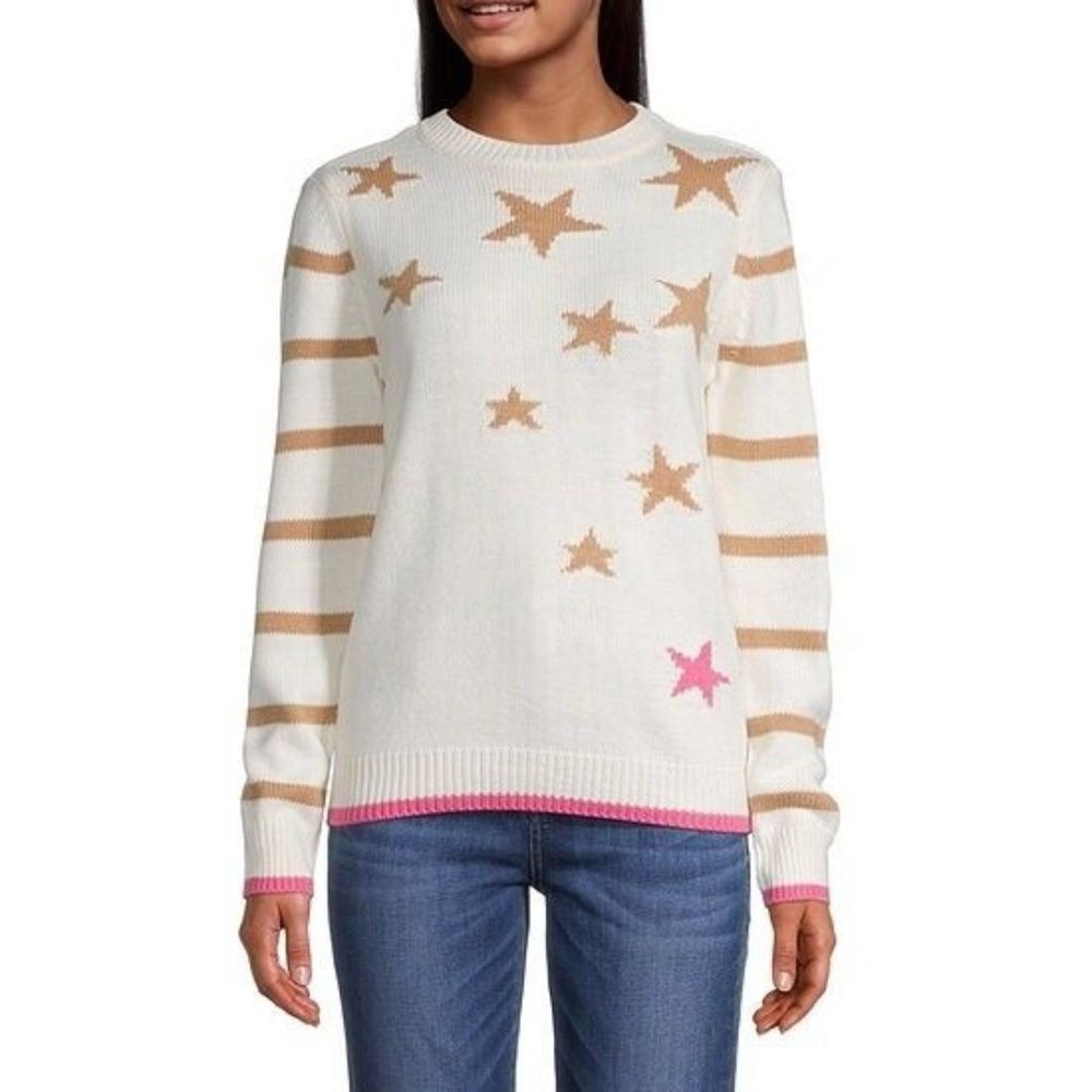 St. John's Bay Women's 100% Acrylic Knit Star Pattern Sweater in Size PM